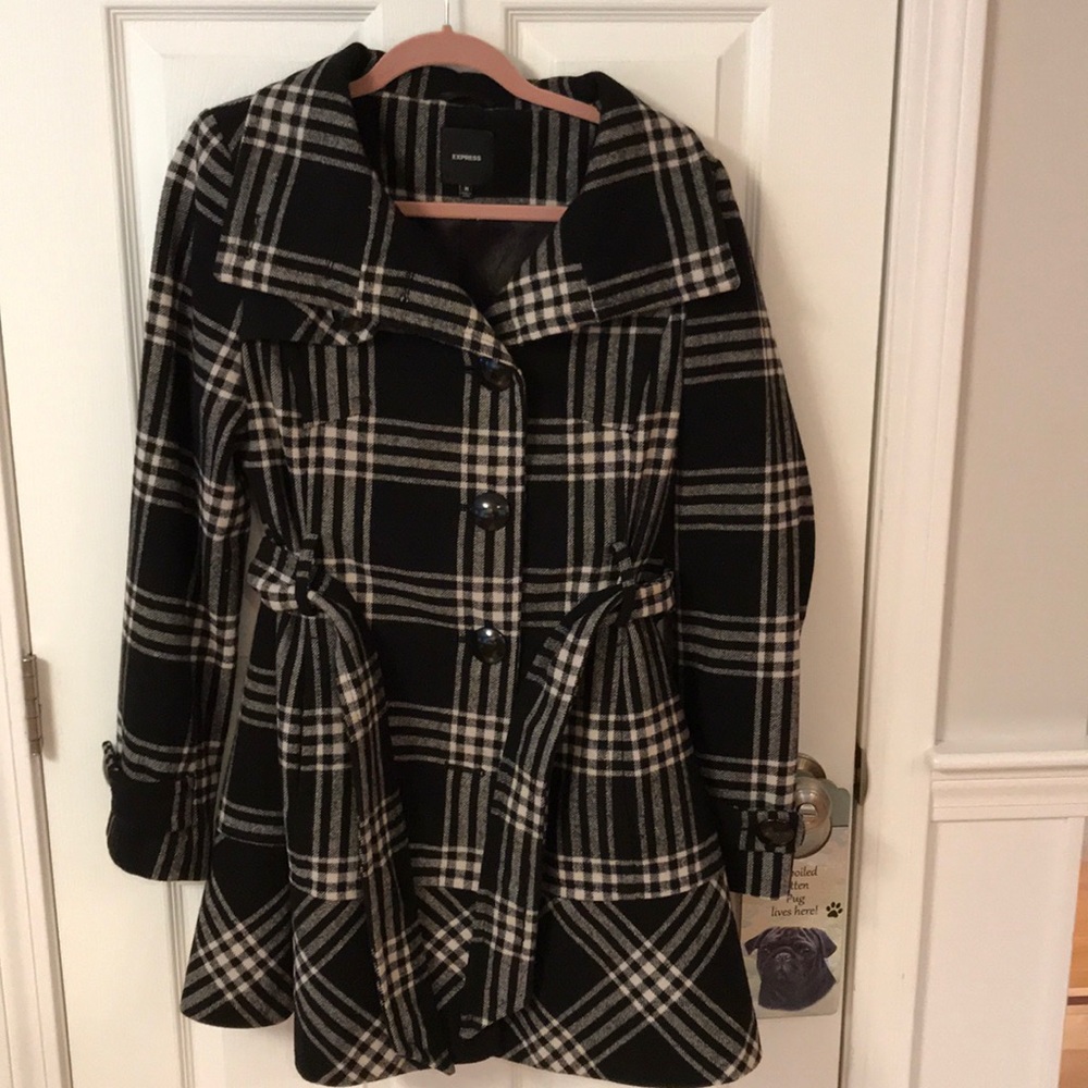 Plaid belted winter coat